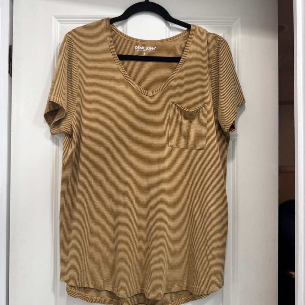 Dear John Women's V-Neck Short Sleeve Pocket Tee - Mustard